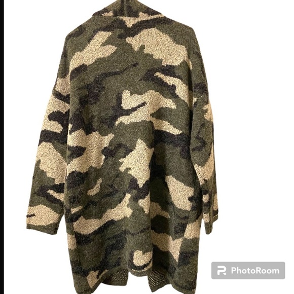Dreamers Long Line Cardigan Camo Open Front Long Sleeves Sweater - Picture 3 of 6